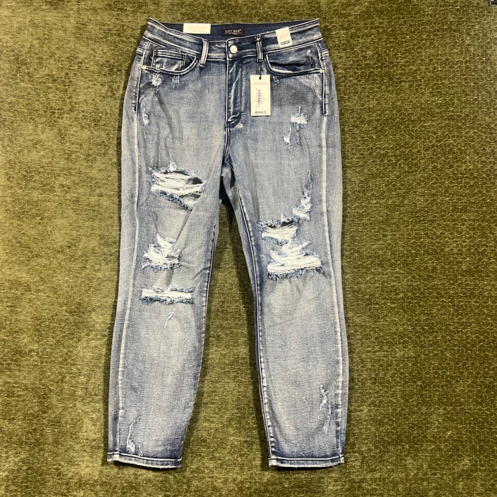 Judy Blue Boyfriend Jeans Womens 14W Blue High Rise Distressed 82284REG-14W